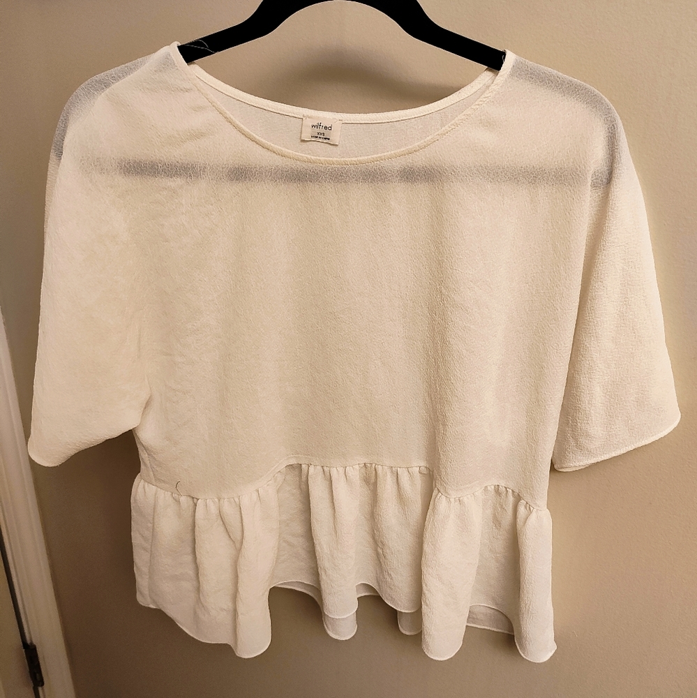 XXS Wilfred White Sheer Oversized Short Sleeve Shirt